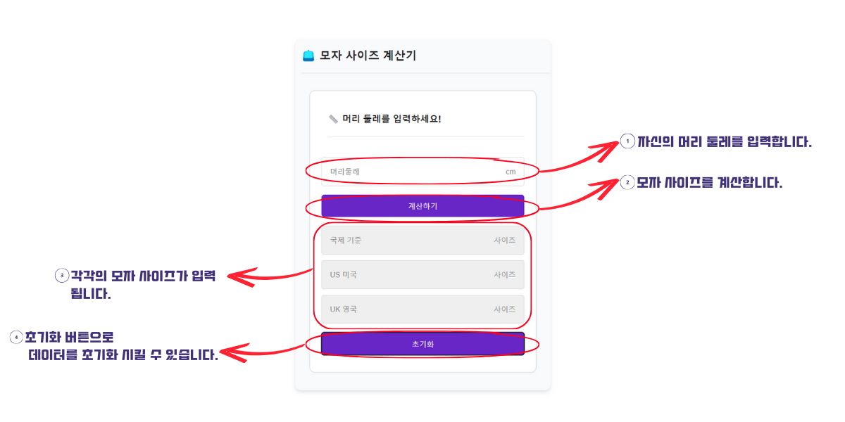 모자 사이즈 계산기 사용 방법